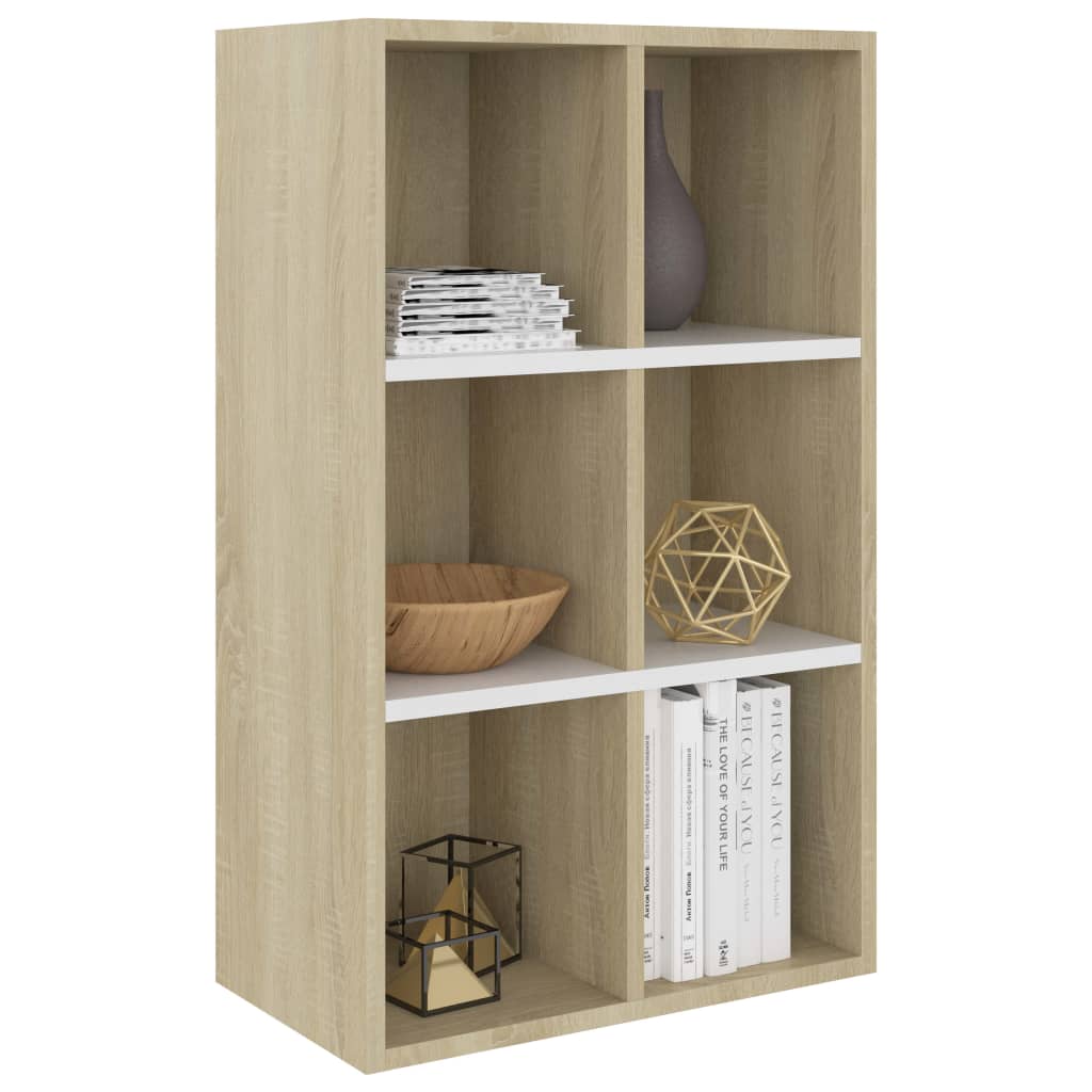 Book Cabinet/Sideboard White and Sonoma Oak 26"x11.8"x38.5" Chipboard - Almondscove