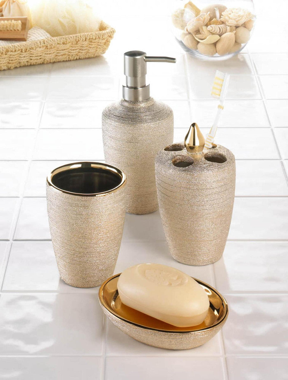 Golden Shimmer Porcelain Bath Set - Almondscove