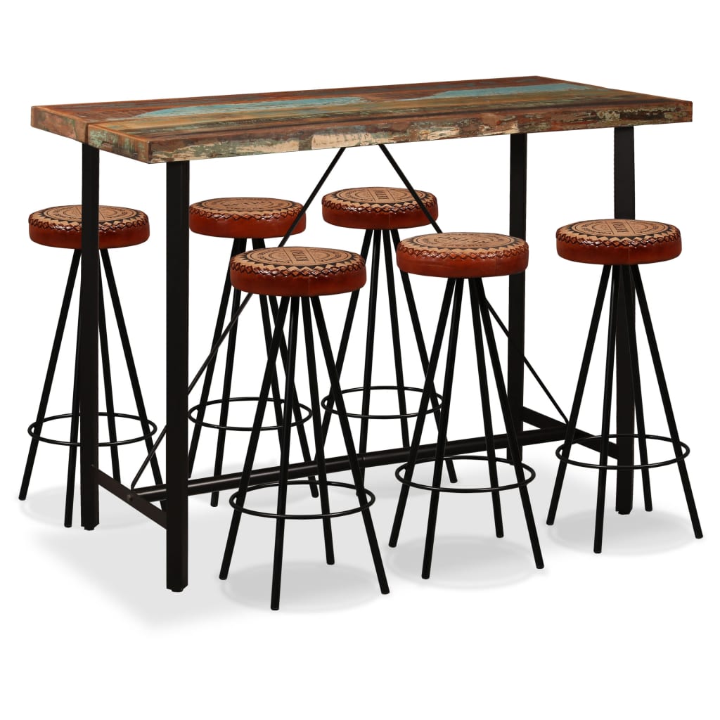 Bar Set 3/5/7/9 Piece Solid Reclaimed Wood Table Stool Bistro Seating - Almondscove