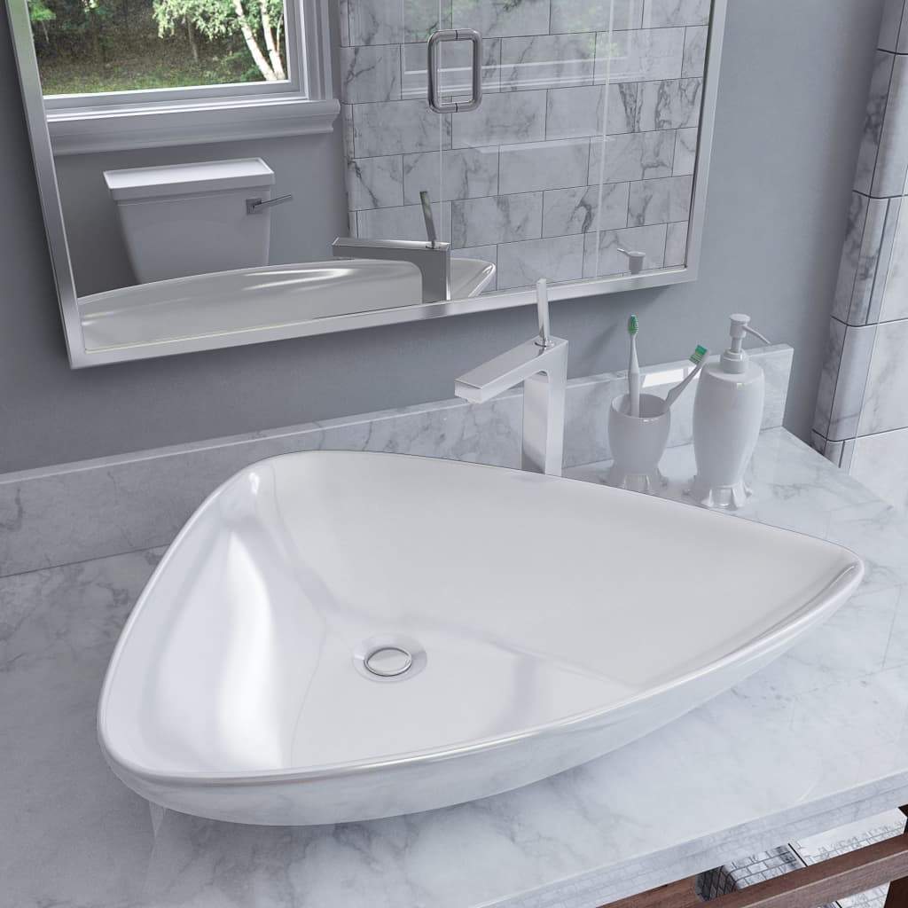 Basin Ceramic Triangle Hardware Plumbing Fixtures Bathroom White/Black - Almondscove