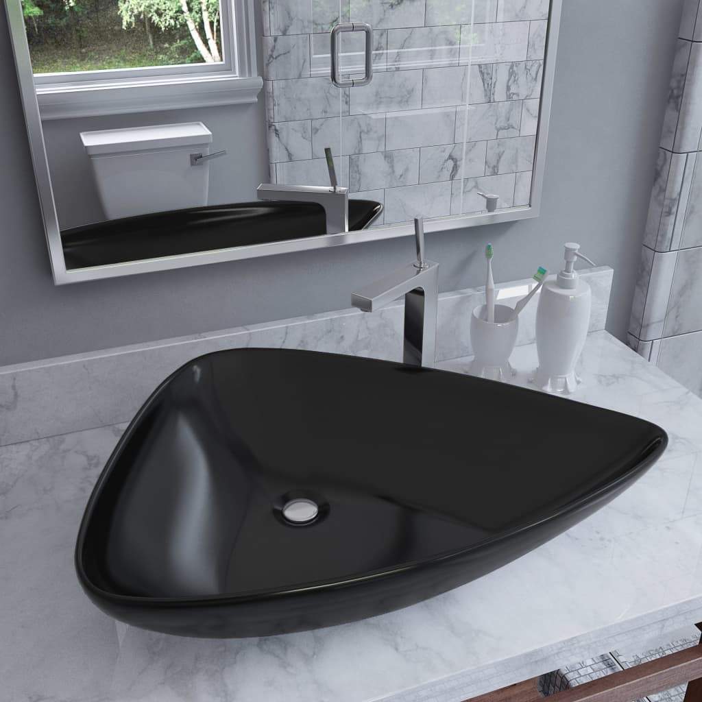 Basin Ceramic Triangle Hardware Plumbing Fixtures Bathroom White/Black - Almondscove