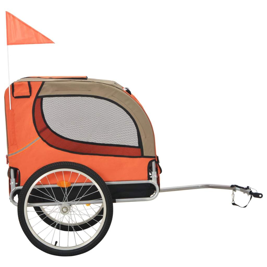 Dog Bike Trailer Foldable Sturdy Pet Flag Stroller Jogger Orange/Red - Almondscove
