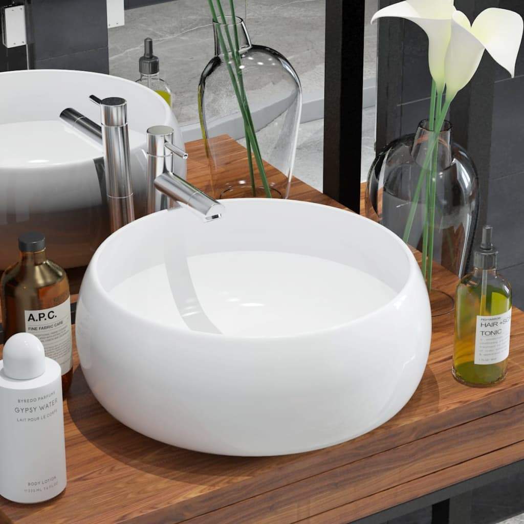 Basin Round Ceramic Wash Countertop Basin Sink Bathroom White/Black - Almondscove