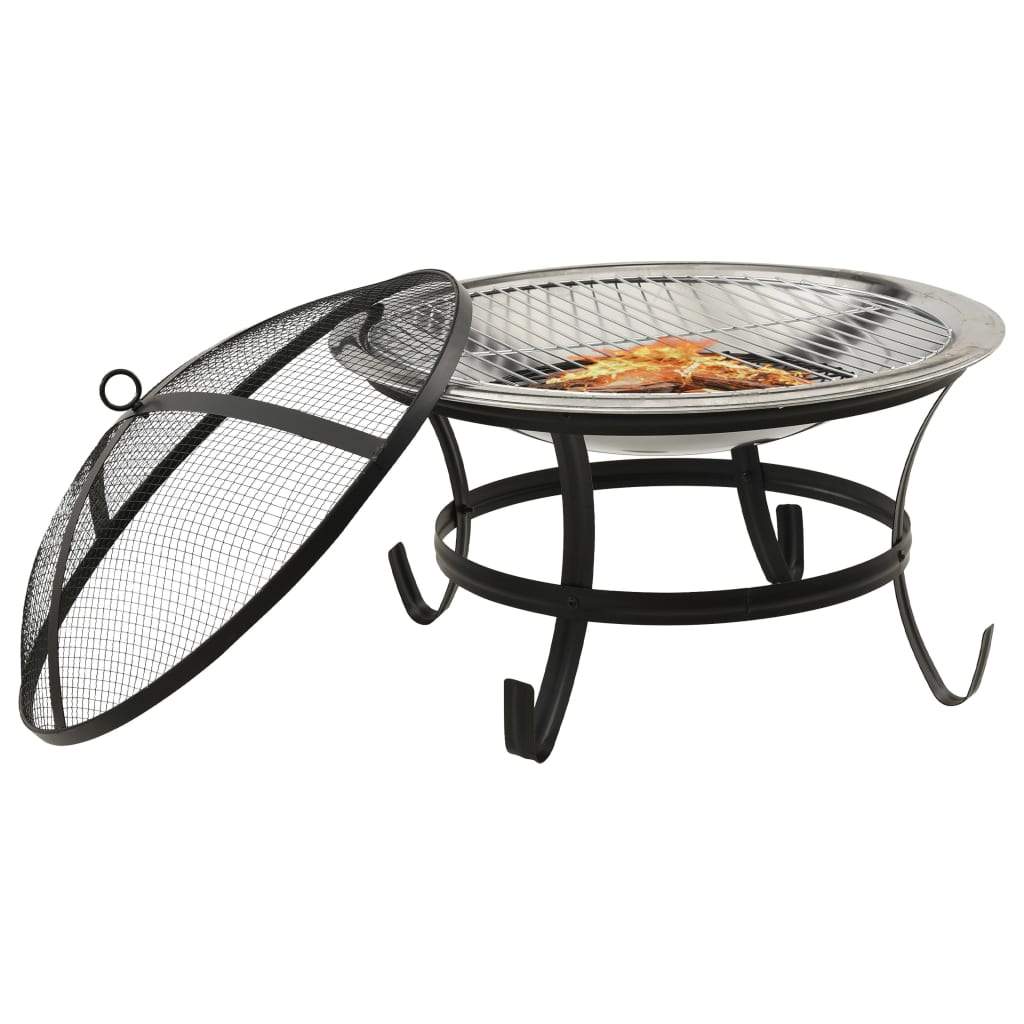 2-in-1 Fire Pit and BBQ with Poker Steel Heater Garden Black/Brown - Almondscove