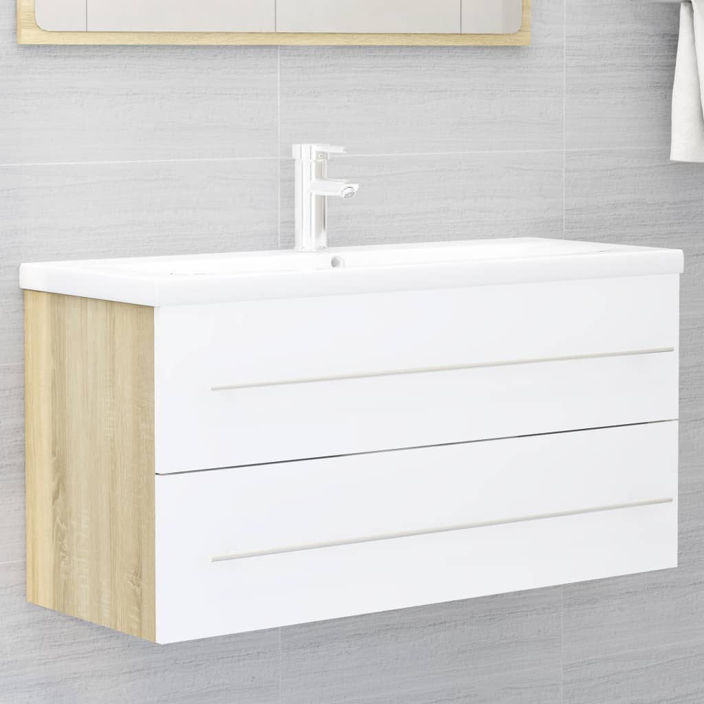 2 Piece Bathroom Furniture Set White and Sonoma Oak Chipboard - Almondscove