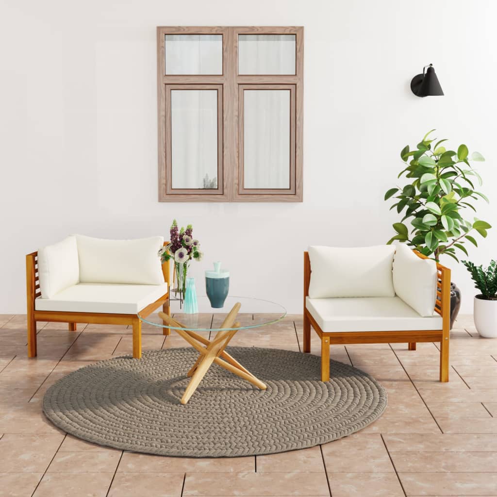 Corner Sofas 2 pcs with Cream White Cushions Solid Acacia Wood - Almondscove