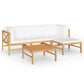 5 Piece Patio Lounge Set with Cream Cushions Solid Teak Wood - Almondscove