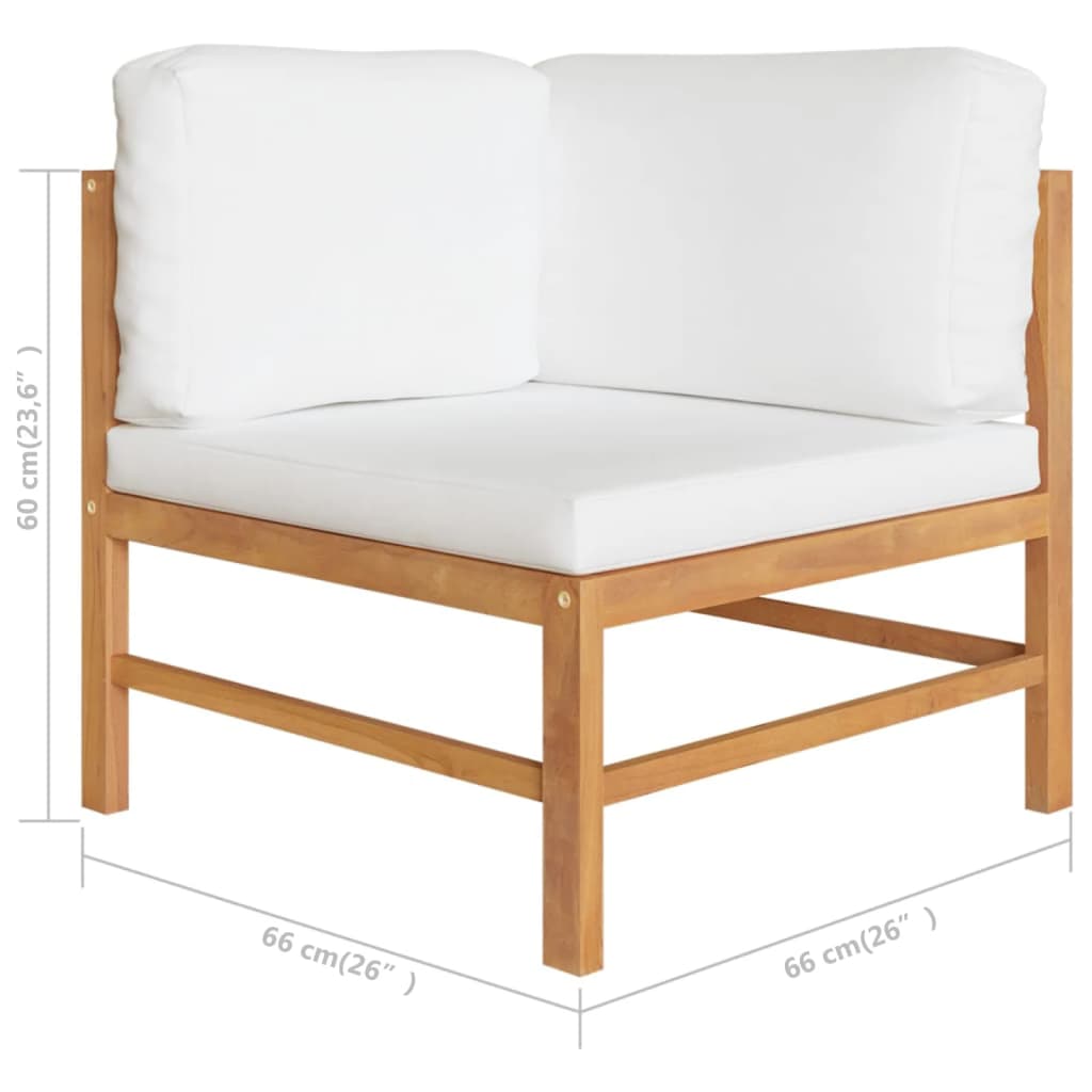 5 Piece Patio Lounge Set with Cream Cushions Solid Teak Wood - Almondscove