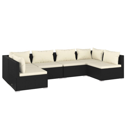 6 Piece Patio Lounge Set with Cushions Poly Rattan Black - Almondscove
