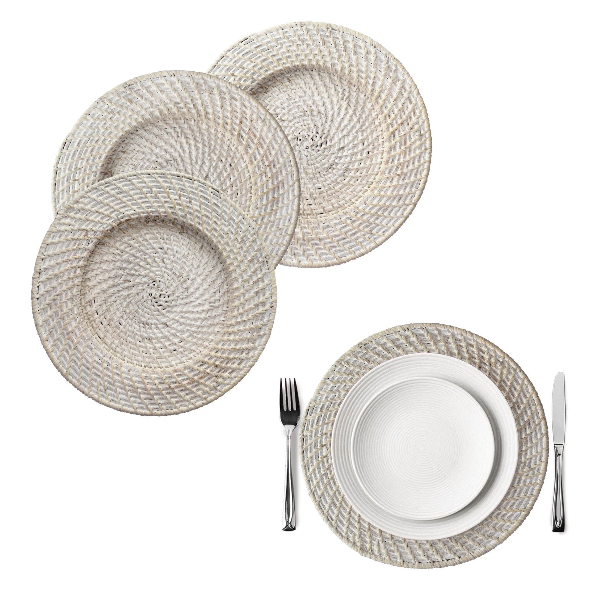 Round Wicker Charger | Woven Rustic Dinnerware Tableware for Dinner, Party, Wedding - Almondscove