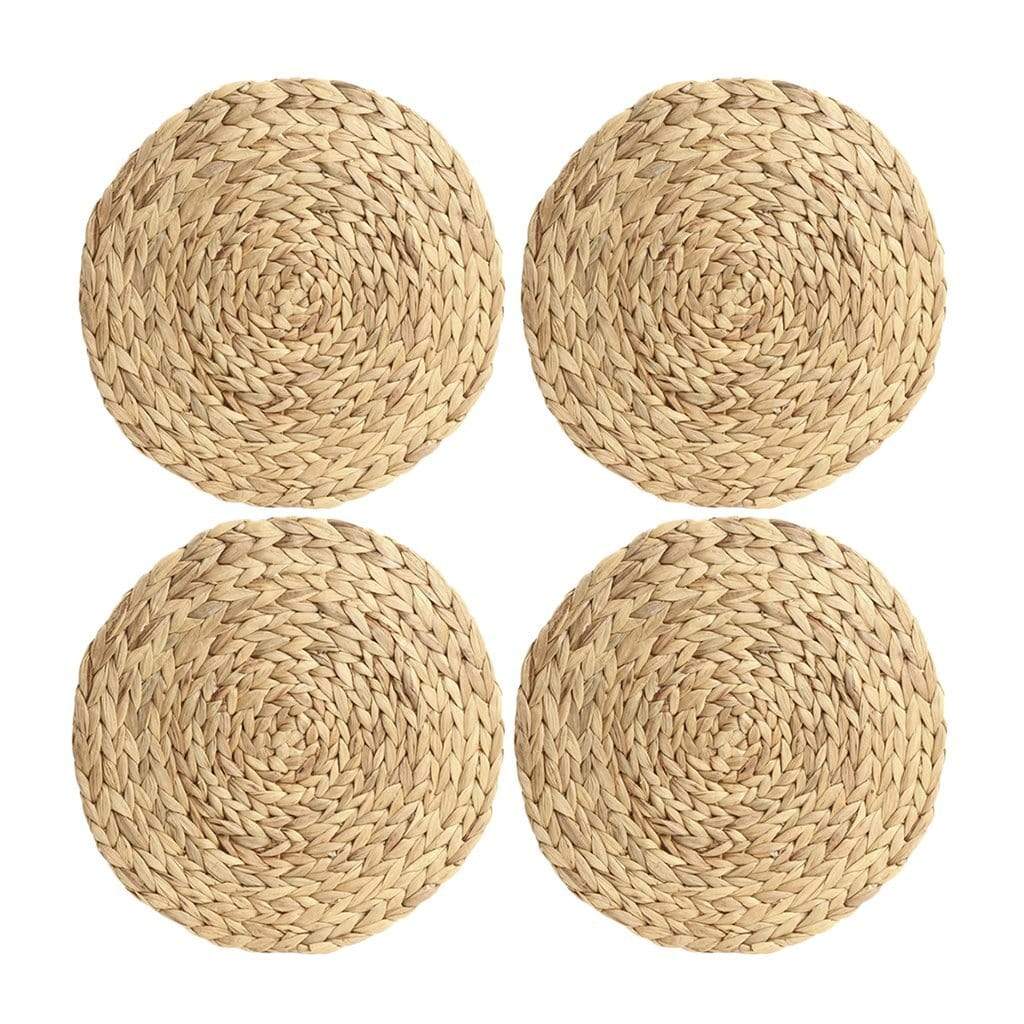 Set 4 Rustic Charger Plates Water Hyacinth Decorative Round Placemats for Dining Table - Almondscove