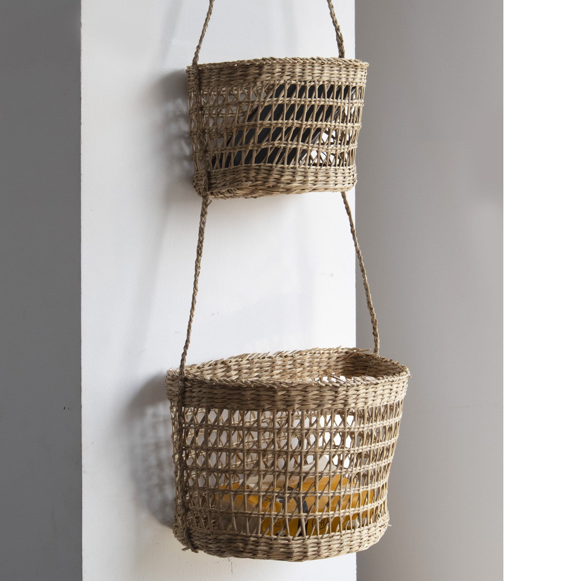 2-Tier Woven Wall Hanging Baskets for Storage and Plant Pot Holder - Almondscove