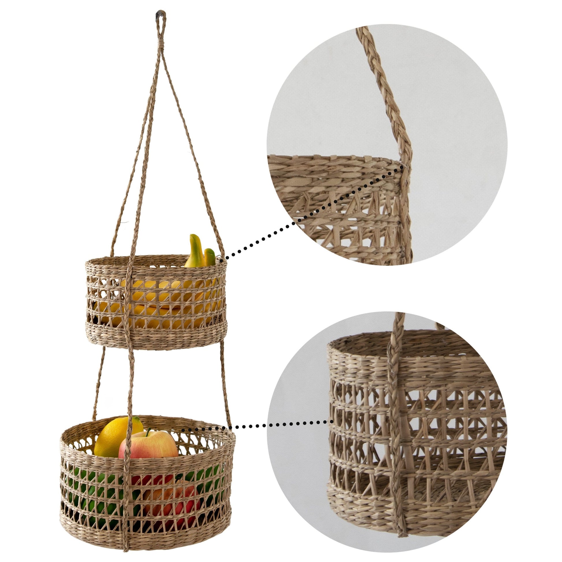 2-Tier Woven Wall Hanging Baskets for Storage and Plant Pot Holder - Almondscove