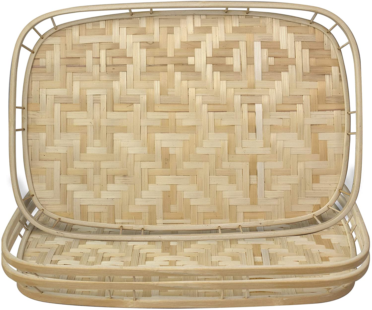 Bamboo Wicker Serving Trays with Handles | Handwoven & Decorative Trays for Dining Table - Almondscove