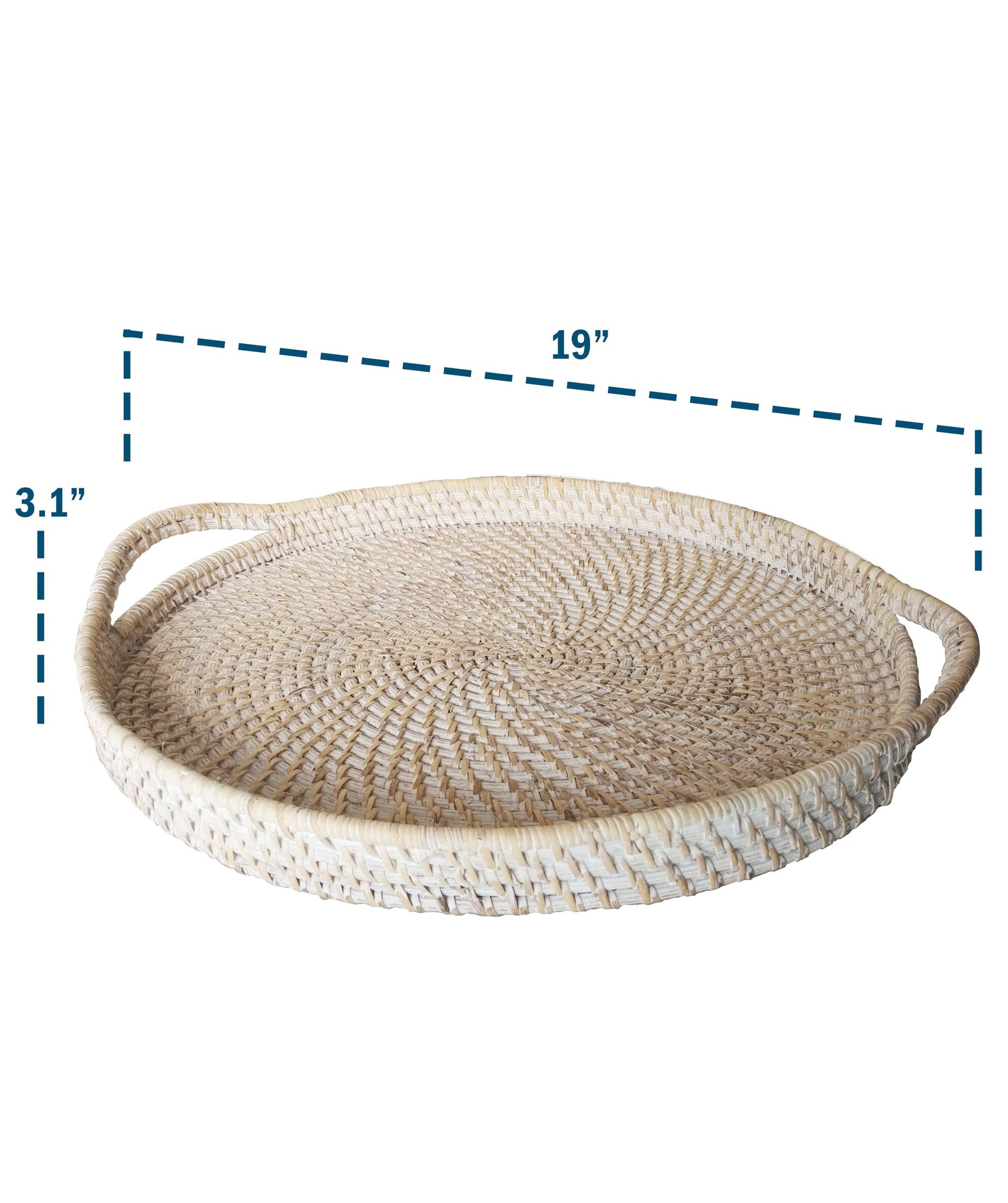 Round Wicker Serving Trays with Handles (19-Inch) | For Serving & Tabletop Display - Almondscove
