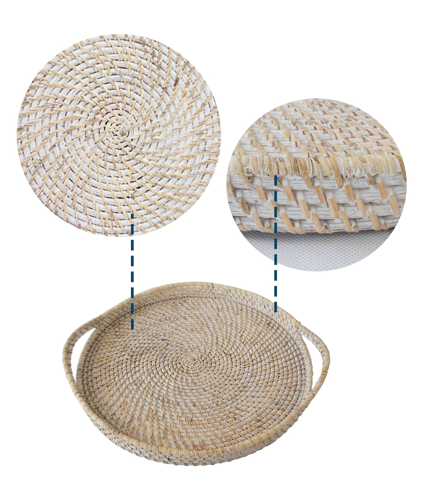 Round Wicker Serving Trays with Handles (19-Inch) | For Serving & Tabletop Display - Almondscove