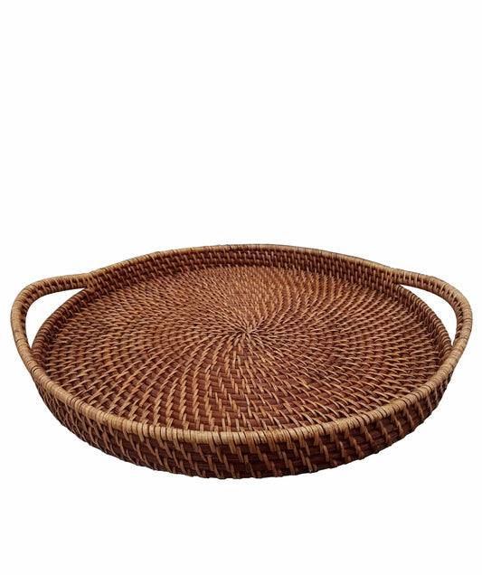 Round Wicker Serving Trays with Handles (19-Inch) | For Serving & Tabletop Display - Almondscove
