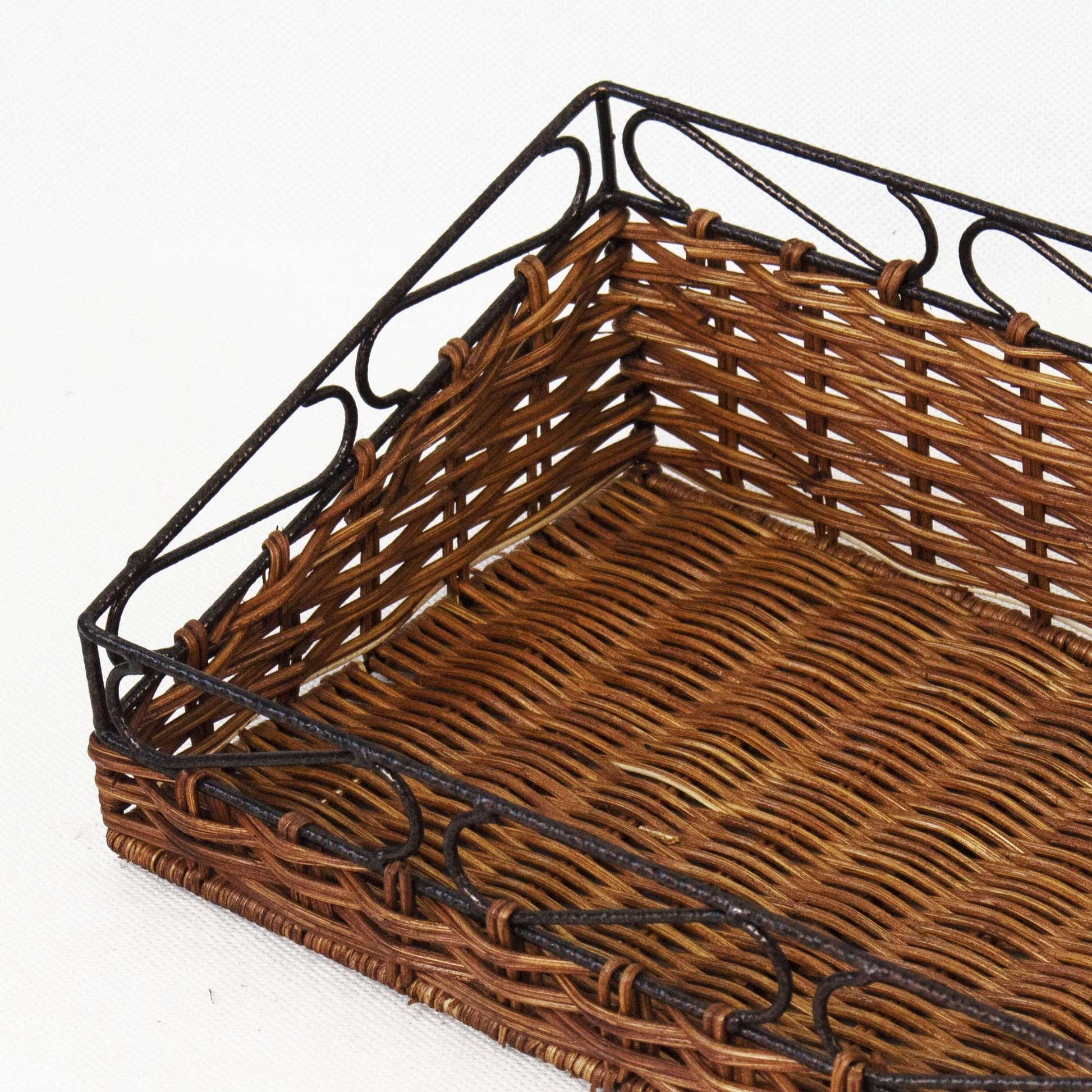 Wicker Storage Wall-hanging Tray With Metal Frame | Rustic Wall Hanging Storage Racks for Bathroom Decor and Home Storage - Almondscove